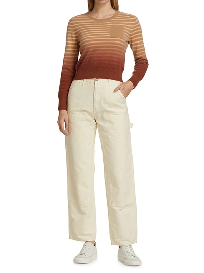 Shop Naadam Two-tone Striped Crewneck Sweater In Camel Combo