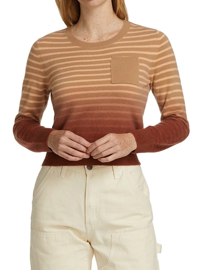 Shop Naadam Two-tone Striped Crewneck Sweater In Camel Combo