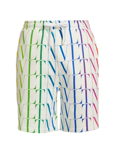 Shop Valentino Vltn Fluorescent Logo Drawstring Shorts In White