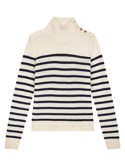 Shop Maje Women's Montsi Striped Cashmere Sweater In Ecru Navy