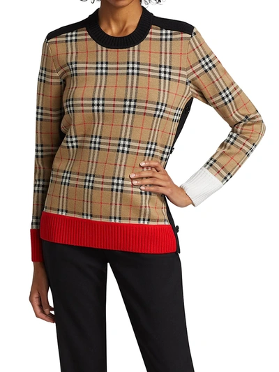 Shop Burberry Birdseye Jacquard Check Sweater In Archive Beige