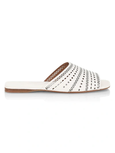 Shop Alaïa Lasercut Leather Slide Sandals In Blanc Craie