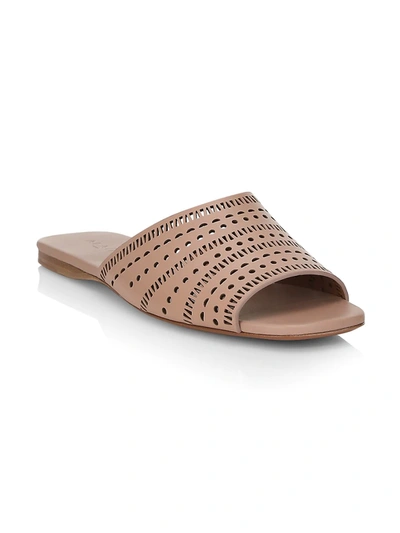 Shop Alaïa Lasercut Leather Slide Sandals In Blanc Craie