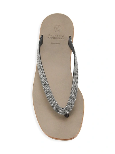 Shop Brunello Cucinelli Women's Metallic Leather Thong Sandals In Black