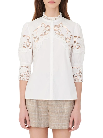 Shop Maje Women's Cebella Lace Inset Cotton Shirt In White
