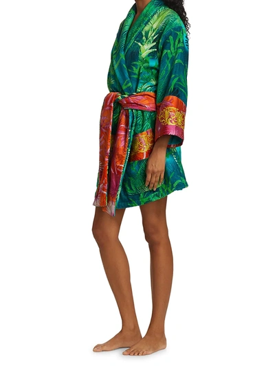 Shop Versace Women's Jungle Print Cotton Robe In Green