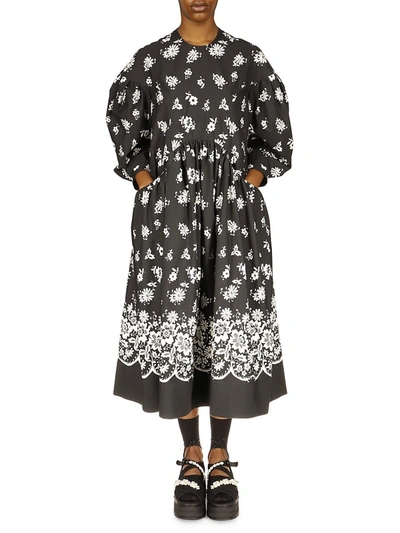 Shop Simone Rocha Women's Drop Pocket Printed Smock Dress In Black White