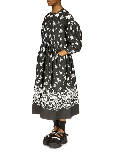 Shop Simone Rocha Women's Drop Pocket Printed Smock Dress In Black White