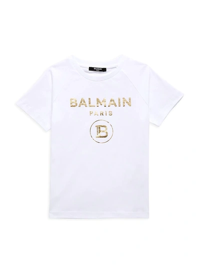 Shop Balmain Little Kid's & Kid's Metallic Logo T-shirt In Wihte