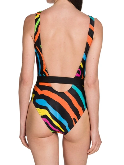 Shop Moschino Zebra Stripe One-piece Swimsuit In Black