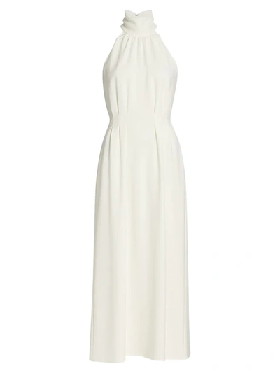 Shop Lela Rose Fluid Crepe Halter Dress In Ivory