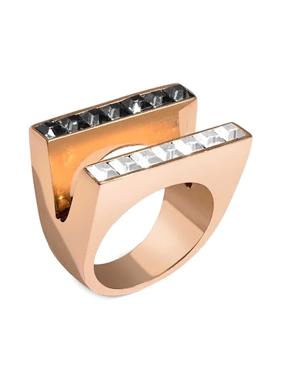 Shop Demarson Anya 12k Goldplated & Two-tone Crystal Double Floating Band Ring In Yellow Gold