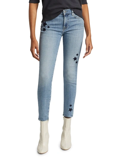 Shop 7 For All Mankind Ankle Skinny Star Embroidery Jeans In Trio