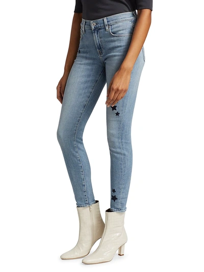 Shop 7 For All Mankind Ankle Skinny Star Embroidery Jeans In Trio