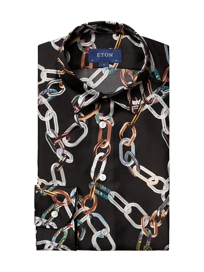Shop Eton Slim-fit 3d Ropes-print Silk Shirt In Black