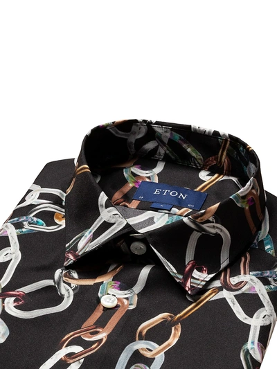 Shop Eton Slim-fit 3d Ropes-print Silk Shirt In Black