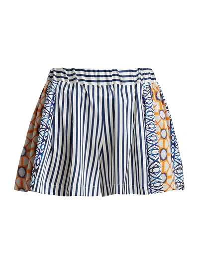 Shop Silvia Tcherassi Eden Stretch-silk Shorts In Blue Stripe Mosaic