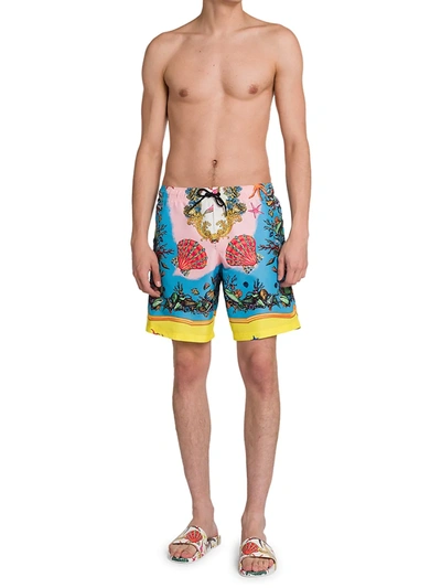 Shop Versace Men's Trésor De La Mer Swim Trunks In Yellow Multicolor