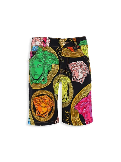 Shop Versace Little Boy's & Boy's Medusa Amplified Multicolor Denim Gabardine Shorts In Black Multi