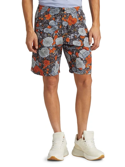 Shop Mcq By Alexander Mcqueen Men's Lichen Printed Shorts In Slate Orange Foliose