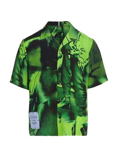 Shop Mcq By Alexander Mcqueen Men's Silk Rave Shirt In Black Slime Green