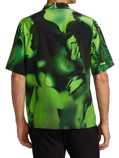 Shop Mcq By Alexander Mcqueen Men's Silk Rave Shirt In Black Slime Green