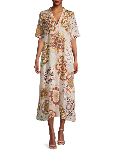 Shop Momoní Altamura Maxi Tunic Dress In Beige Multi