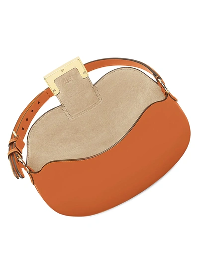 Shop Fendi Croissant Leather Shoulder Bag In Brandy