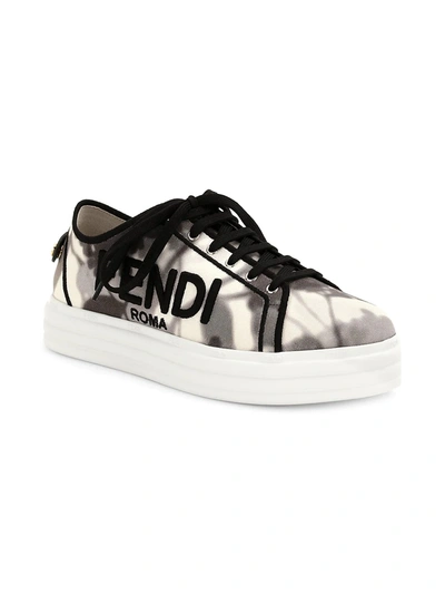 Shop Fendi Embroidered Tie-dye Canvas Platform Sneakers In White Black
