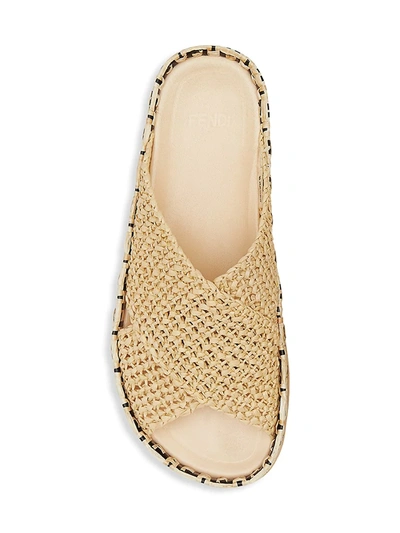 Shop Fendi Reflection Crisscross Slide Sandals In Beige