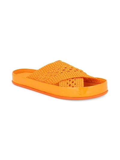 Shop Fendi Reflection Crisscross Slide Sandals In Orange
