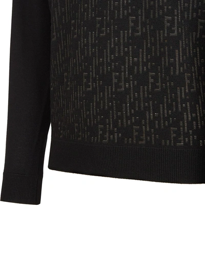 Shop Fendi Men's Logo Rain Knit Crewneck Sweater In Black