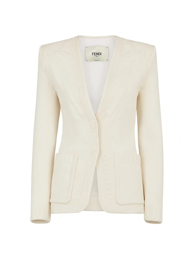 Shop Fendi Giacca Cotton Knit Jacket In White