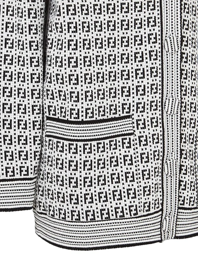 Shop Fendi Logo Ff Interlace Cardigan In White