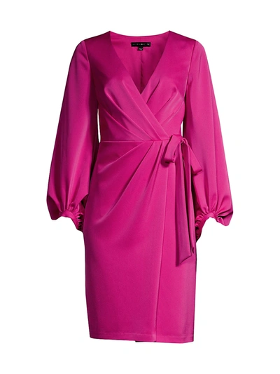 Shop Aidan Mattox Long Sleeve Wrap Dress In Geranium