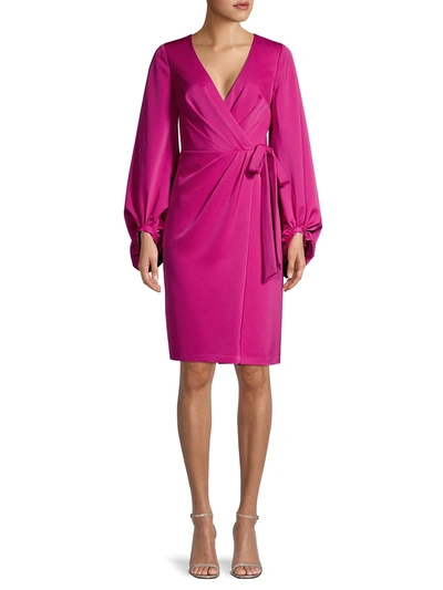 Shop Aidan Mattox Long Sleeve Wrap Dress In Geranium