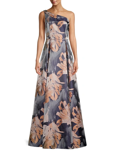 Shop Aidan Mattox Women's Floral On-shoulder Gown In Neutral