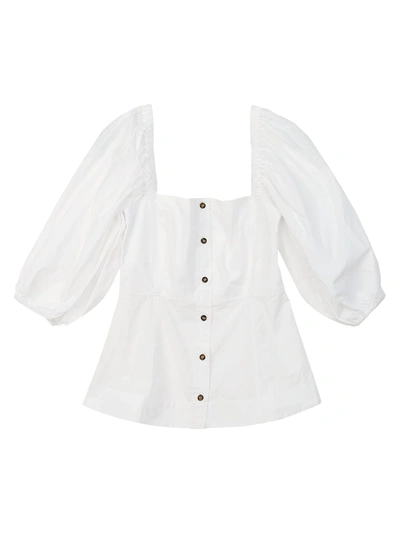 Shop Ganni Women's Off-the-shoulder Cotton Poplin Shirt In Bright White