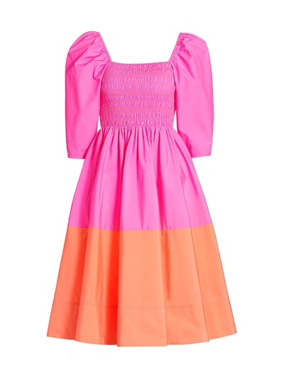 Shop Tanya Taylor Women's Karena Colorblocked Fit & Flare Dress In Neon Pink