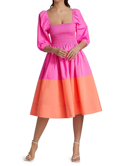 Shop Tanya Taylor Women's Karena Colorblocked Fit & Flare Dress In Neon Pink