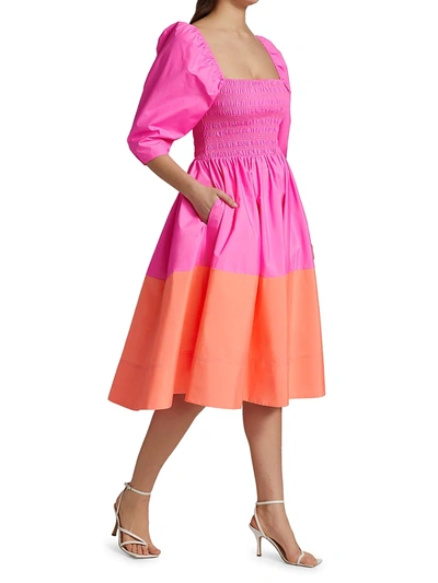 Shop Tanya Taylor Women's Karena Colorblocked Fit & Flare Dress In Neon Pink