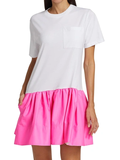 Shop Tanya Taylor Katelyn Flounce-hem T-shirt Dress In Optic White