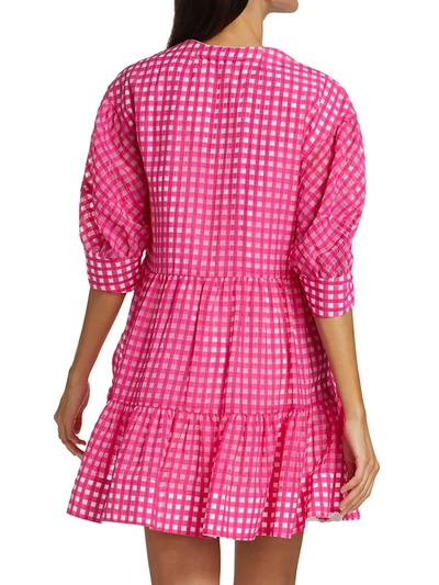 Shop Tanya Taylor Cayla Grid Mini Dress In Fuchsia Transparent