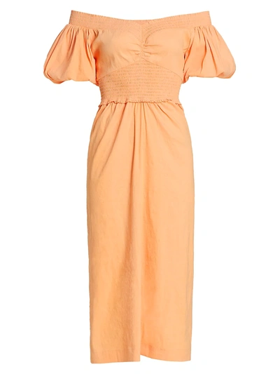 Shop A.l.c Adena Off-the-shoulder Midi Dress In Cantaloupe