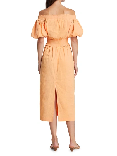 Shop A.l.c Adena Off-the-shoulder Midi Dress In Cantaloupe