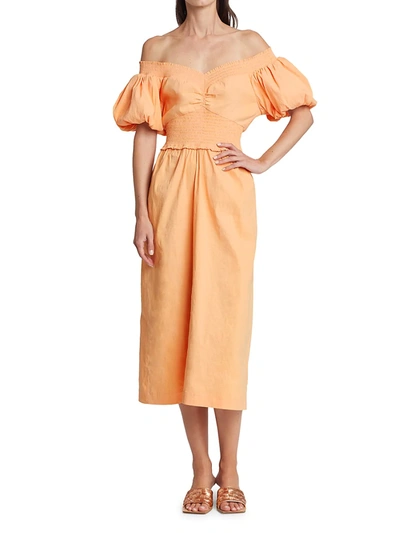 Shop A.l.c Adena Off-the-shoulder Midi Dress In Cantaloupe