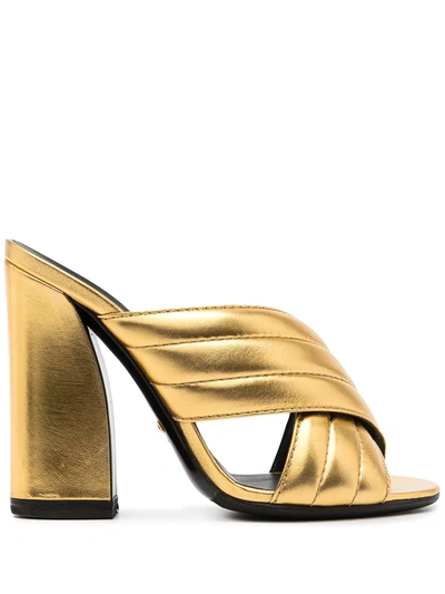 Pre-owned Gucci Crisscross High Heeled Mules In Gold