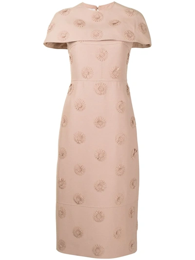 Pre-owned Valentino Floral Embroidery Midi Dress In Neutrals