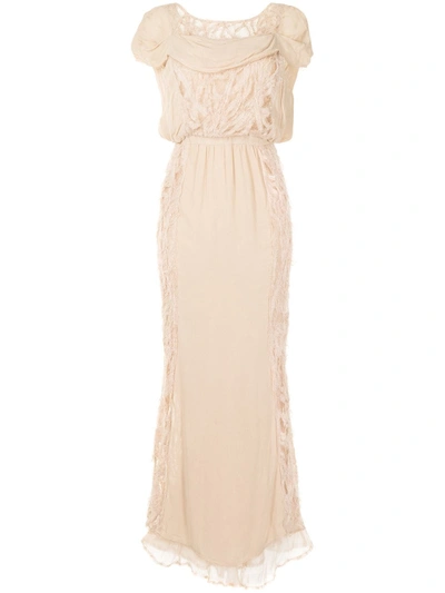 Pre-owned Fendi Lace Panelled Gown In Neutrals
