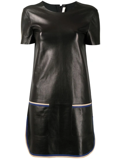 Pre-owned Celine  Leather Mini Dress In Black